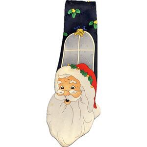 Holly Jolly Santa Claus Black Necktie With Santa & Holly 3" X 56" 100% Polyester